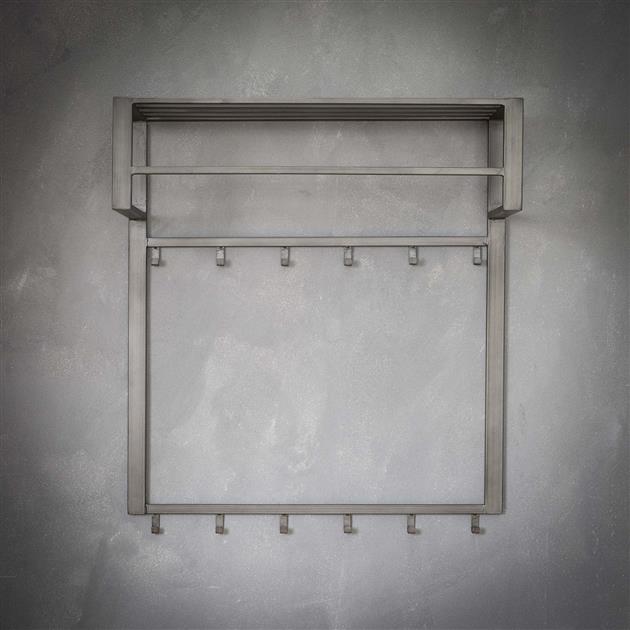 Wandkapstok Industrieel Ruben Zilver met roede en hoedenplank