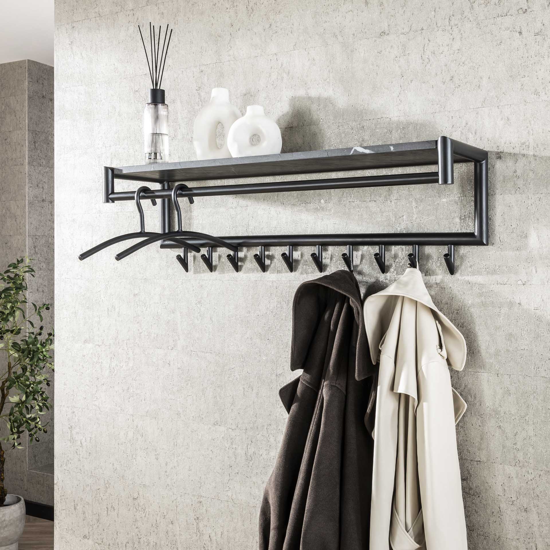 Wandkapstok zwart staal