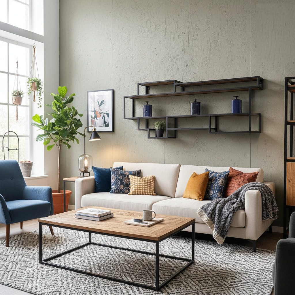 Wandrek industrieel | Mangohout en Staal | 200x25x80cm