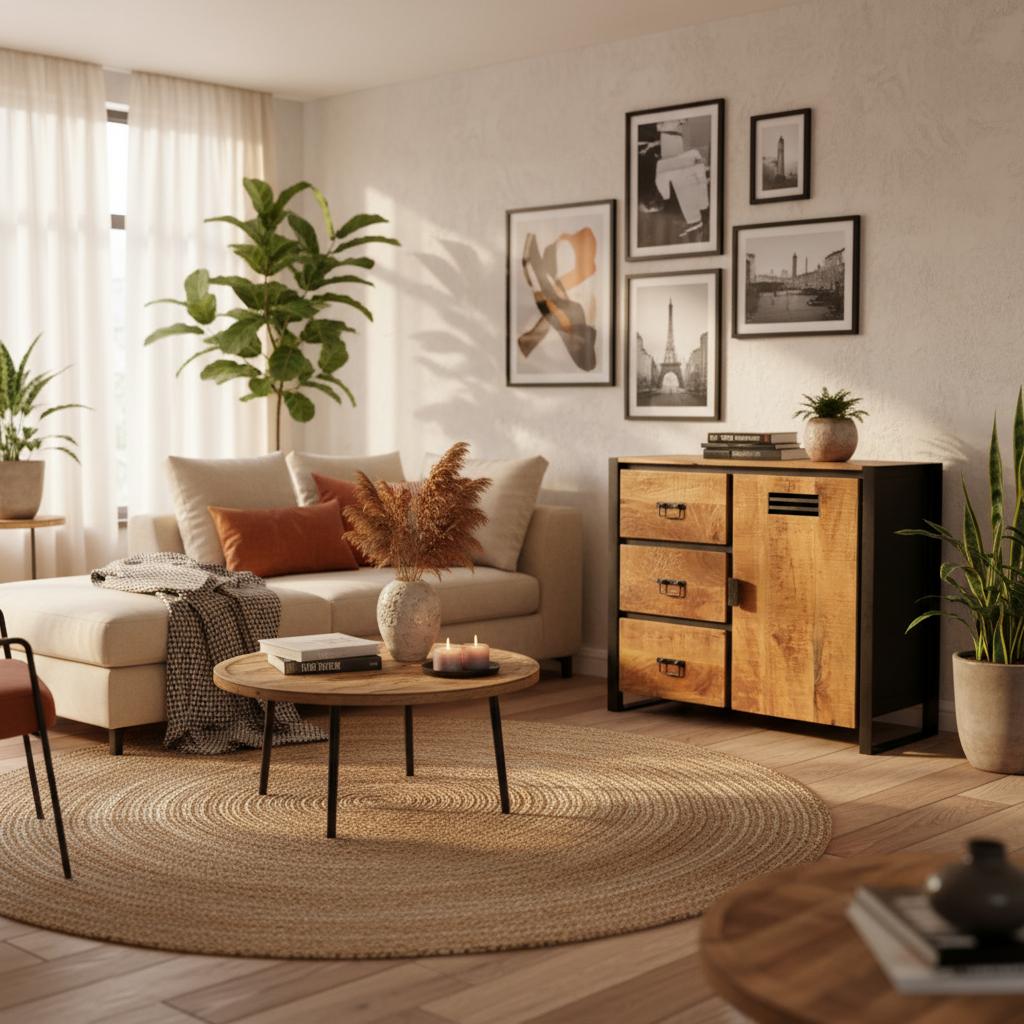 Dressoir industrieel Mangohout Luna 94cm - Industrieelinhuis.nl