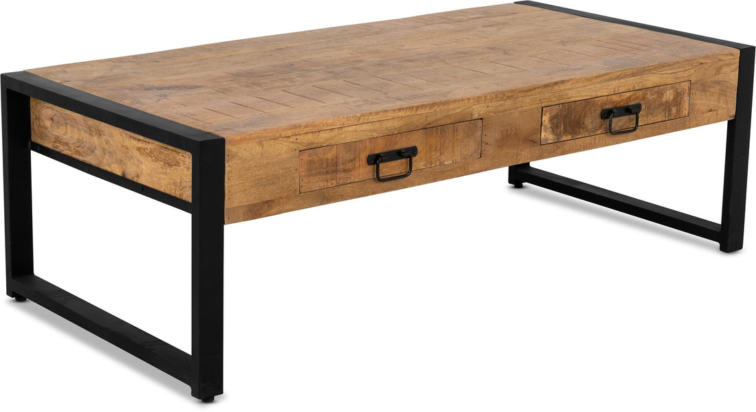 Salontafel met lades Industrieel Design | Mangohout en Staal | 120x60x45cm