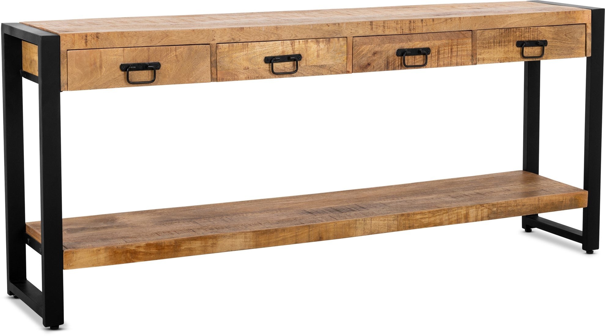 Sidetable met vier lades | Mangohout en Staal | 180x35x76cm