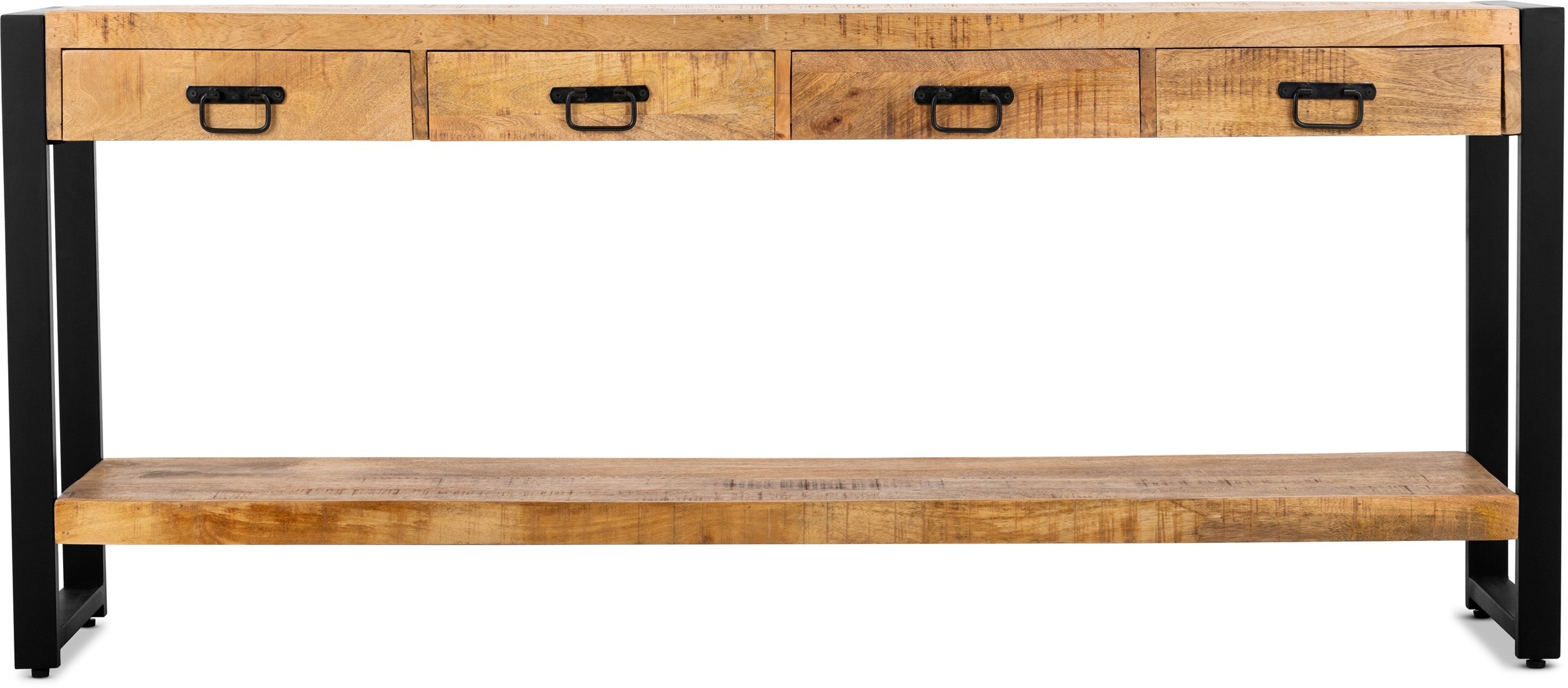 Sidetable met vier lades | Mangohout en Staal | 180x35x76cm