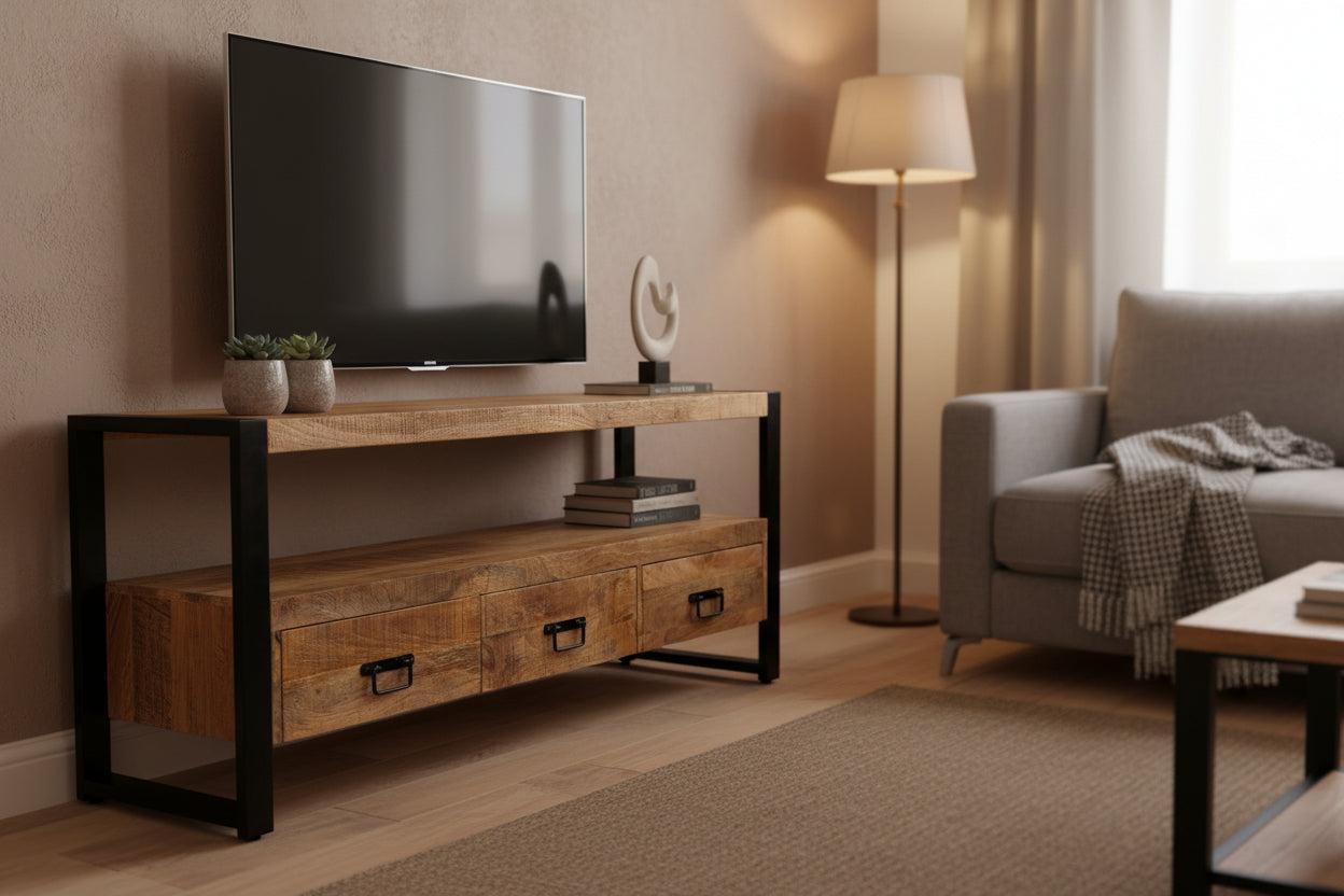 Britt TV meubel Industrieel Design | Mangohout en Staal | 150x45x60cm - Industrieelinhuis.nl