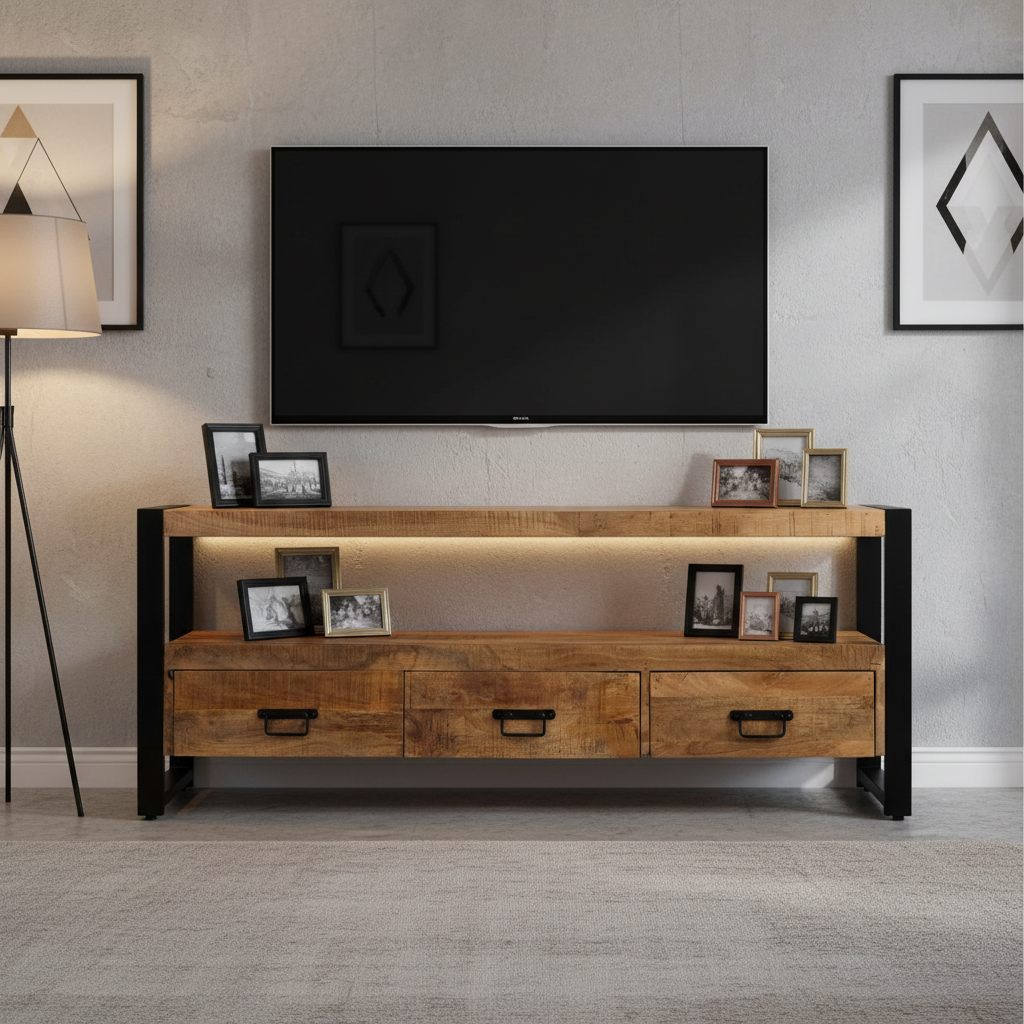 Britt TV meubel Industrieel Design | Mangohout en Staal | 150x45x60cm