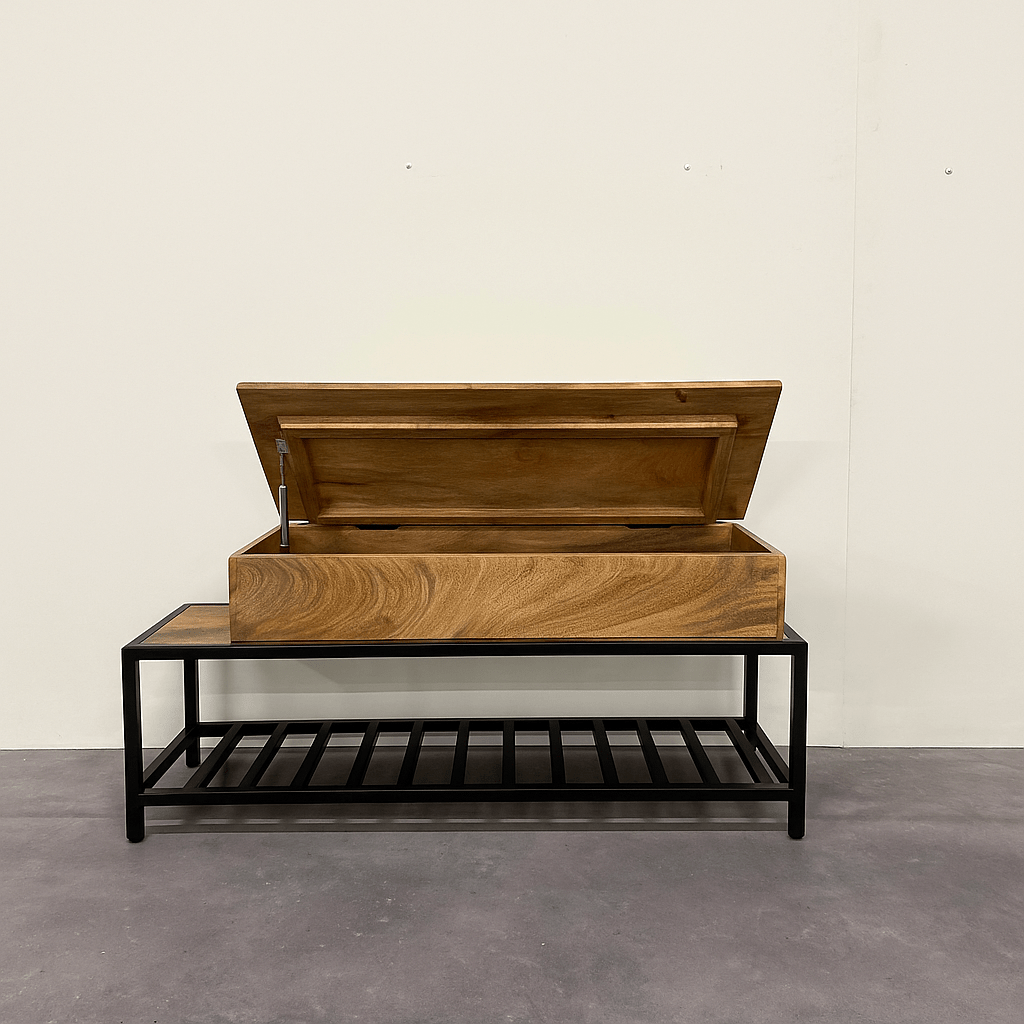 Kapstok & Bankje “Urban Loft” – Licht Mangohout met Industrieel Karakter (110 cm) - Industrieelinhuis.nl