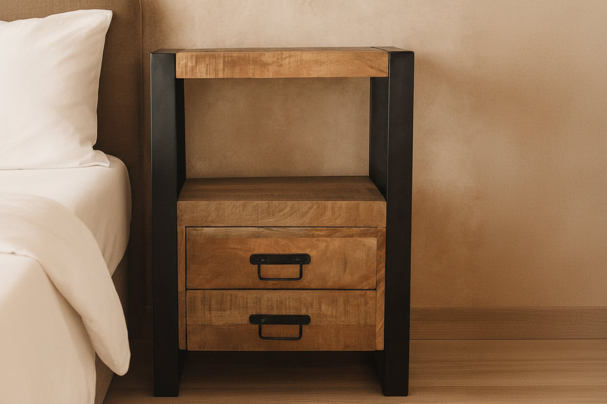 Mango Houten Nachtkastje Britt | 50x40x70cm - Industrieelinhuis.nl