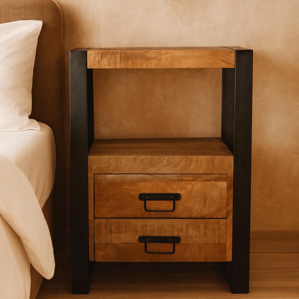 Mango Houten Nachtkastje Britt – 50x40x70cm | Nieuwe Kleurtint Collectie - Industrieelinhuis.nl