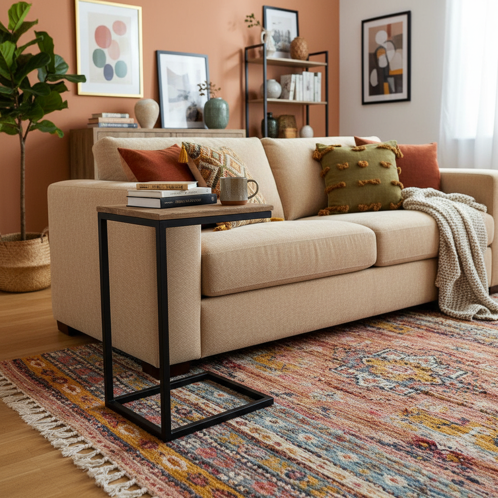 Bijzettafel bank | Set van 2 | Mangohout en Staal | 38x31x68cm