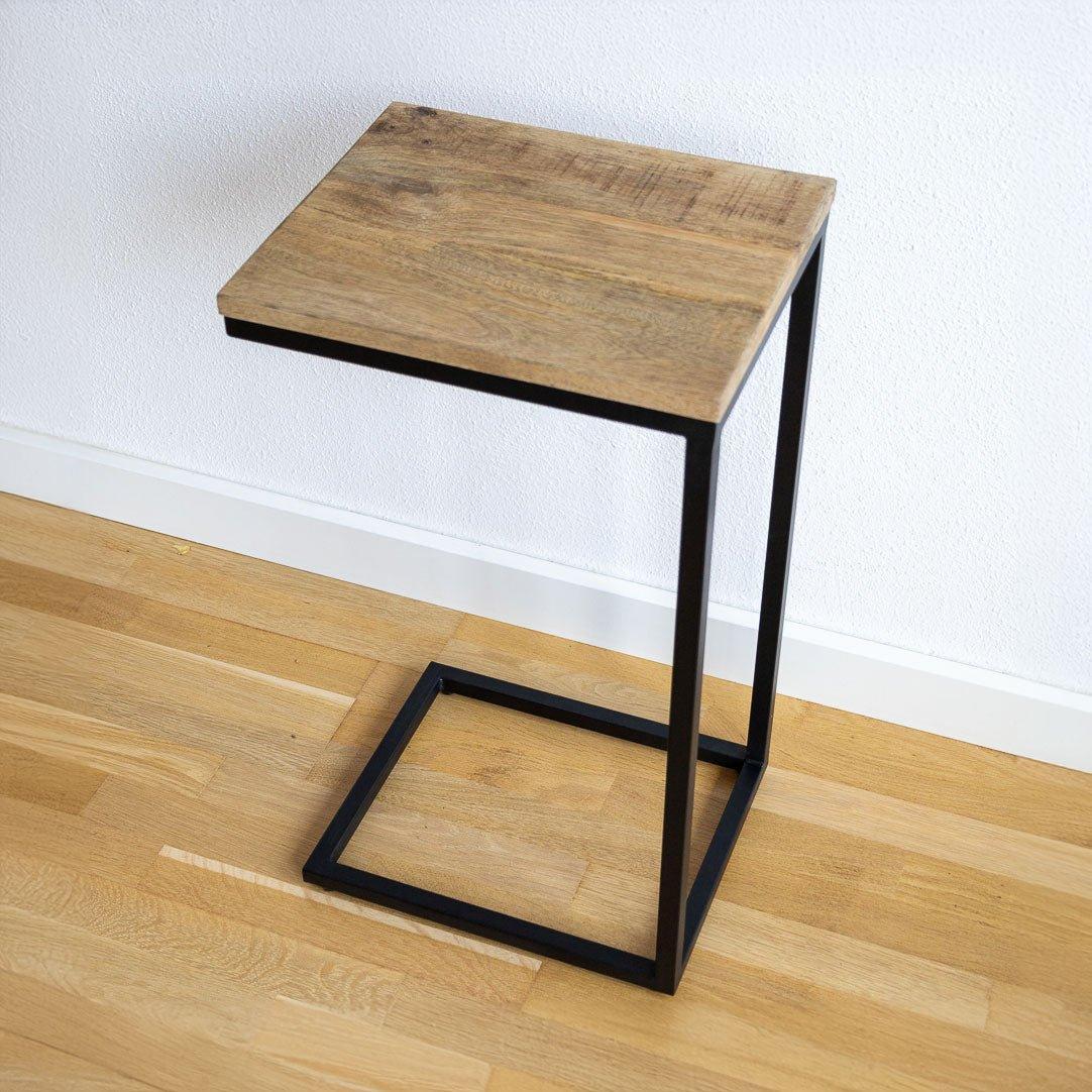 Bijzettafel bank | Set van 2 | Mangohout en Staal | 38x31x68cm - Industrieelinhuis.nl
