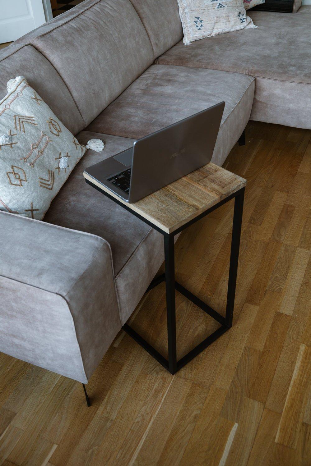 Bijzettafel bank | Set van 2 | Mangohout en Staal | 38x31x68cm - Industrieelinhuis.nl