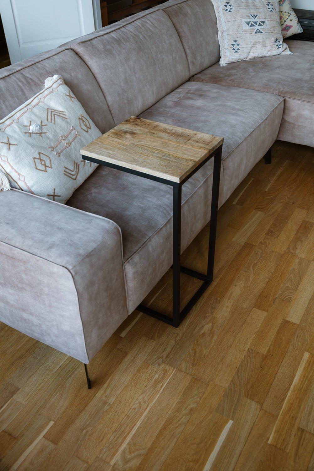 Bijzettafel bank | Set van 2 | Mangohout en Staal | 38x31x68cm - Industrieelinhuis.nl