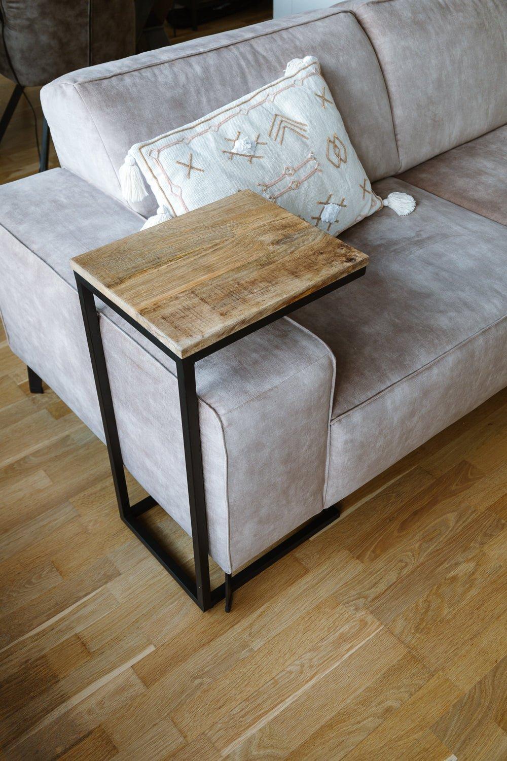 Bijzettafel bank | Set van 2 | Mangohout en Staal | 38x31x68cm - Industrieelinhuis.nl