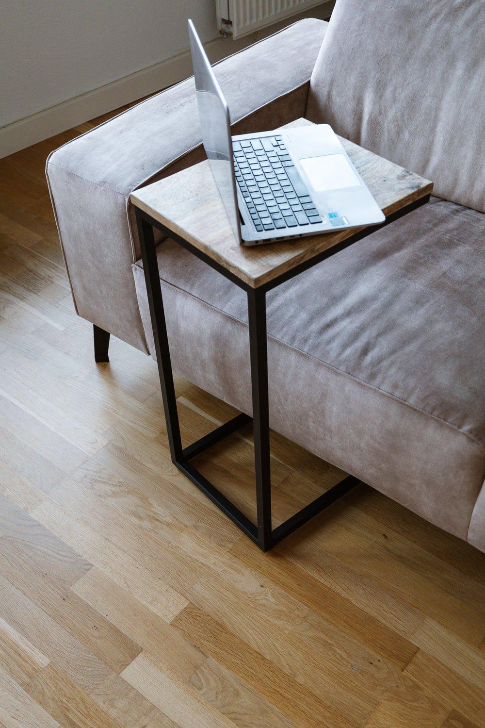 Bijzettafel bank | Set van 2 | Mangohout en Staal | 38x31x68cm - Industrieelinhuis.nl