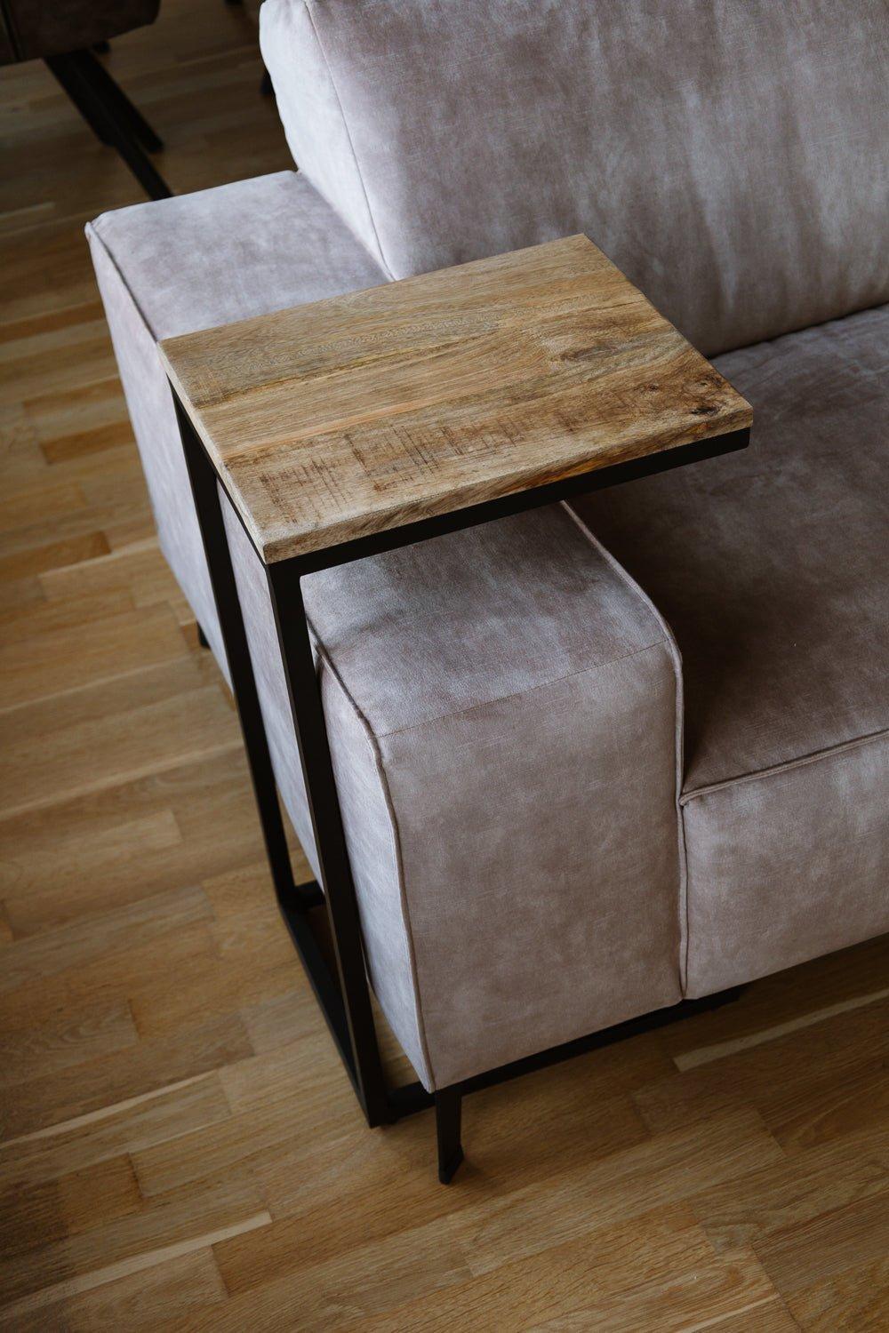 Bijzettafel bank | Set van 2 | Mangohout en Staal | 38x31x68cm - Industrieelinhuis.nl