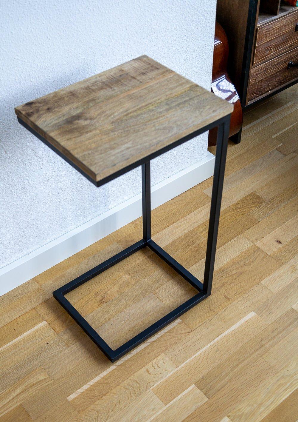 Bijzettafel bank | Set van 2 | Mangohout en Staal | 38x31x68cm - Industrieelinhuis.nl