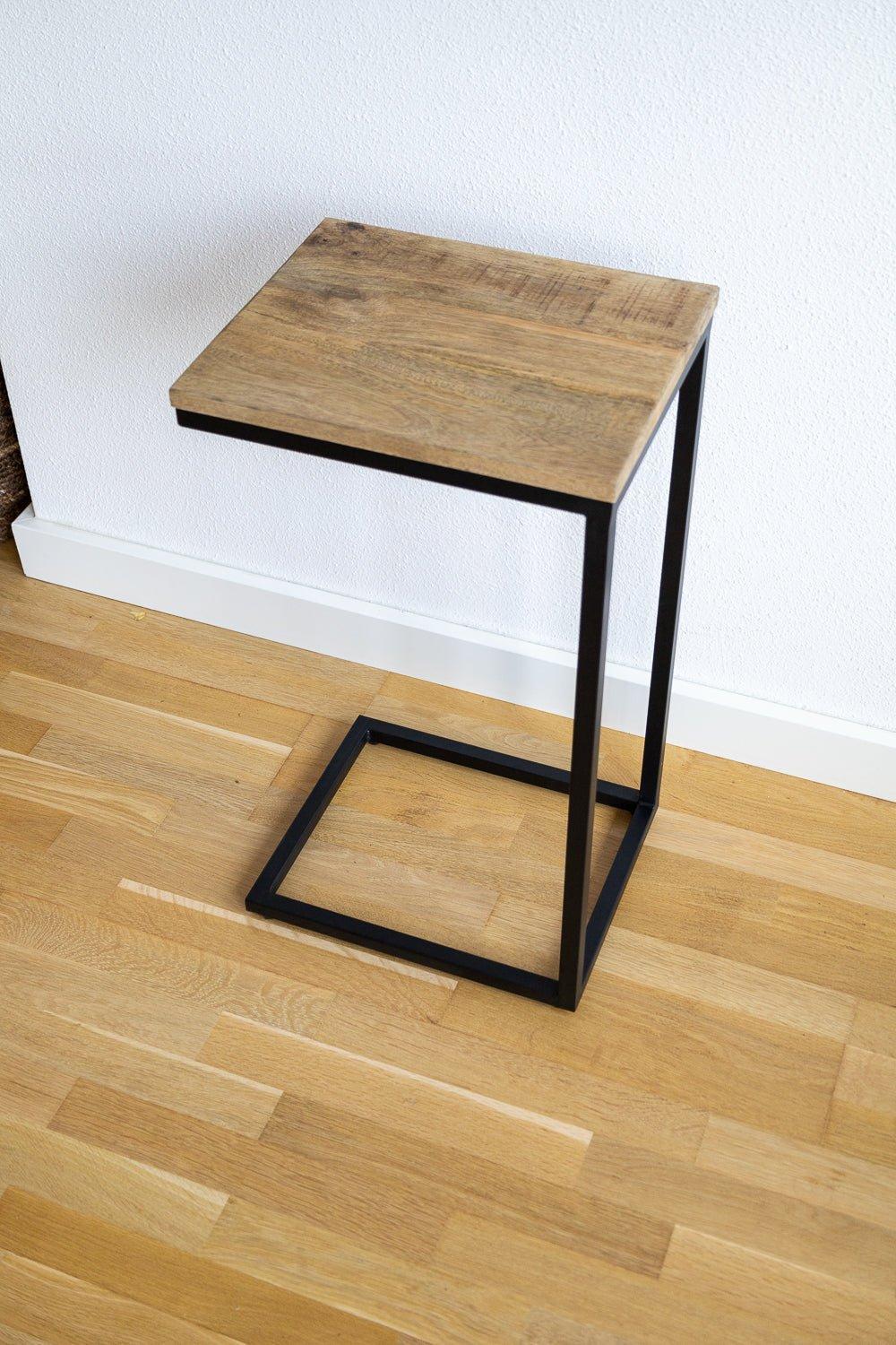 Bijzettafel bank | Set van 2 | Mangohout en Staal | 38x31x68cm - Industrieelinhuis.nl