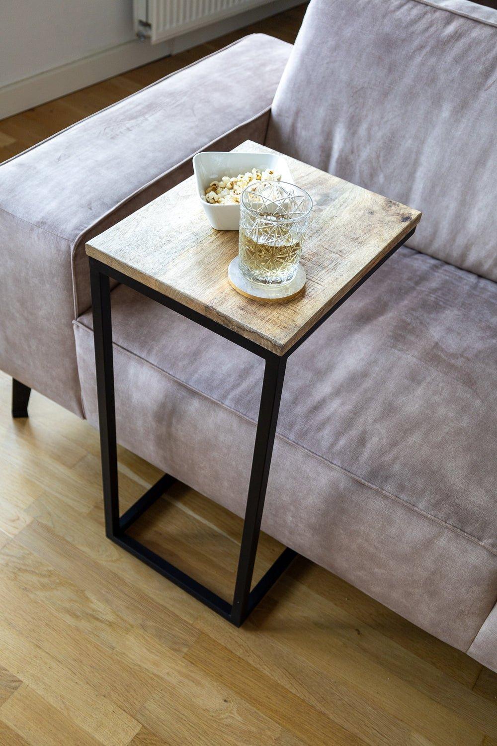 Bijzettafel bank | Set van 2 | Mangohout en Staal | 38x31x68cm - Industrieelinhuis.nl