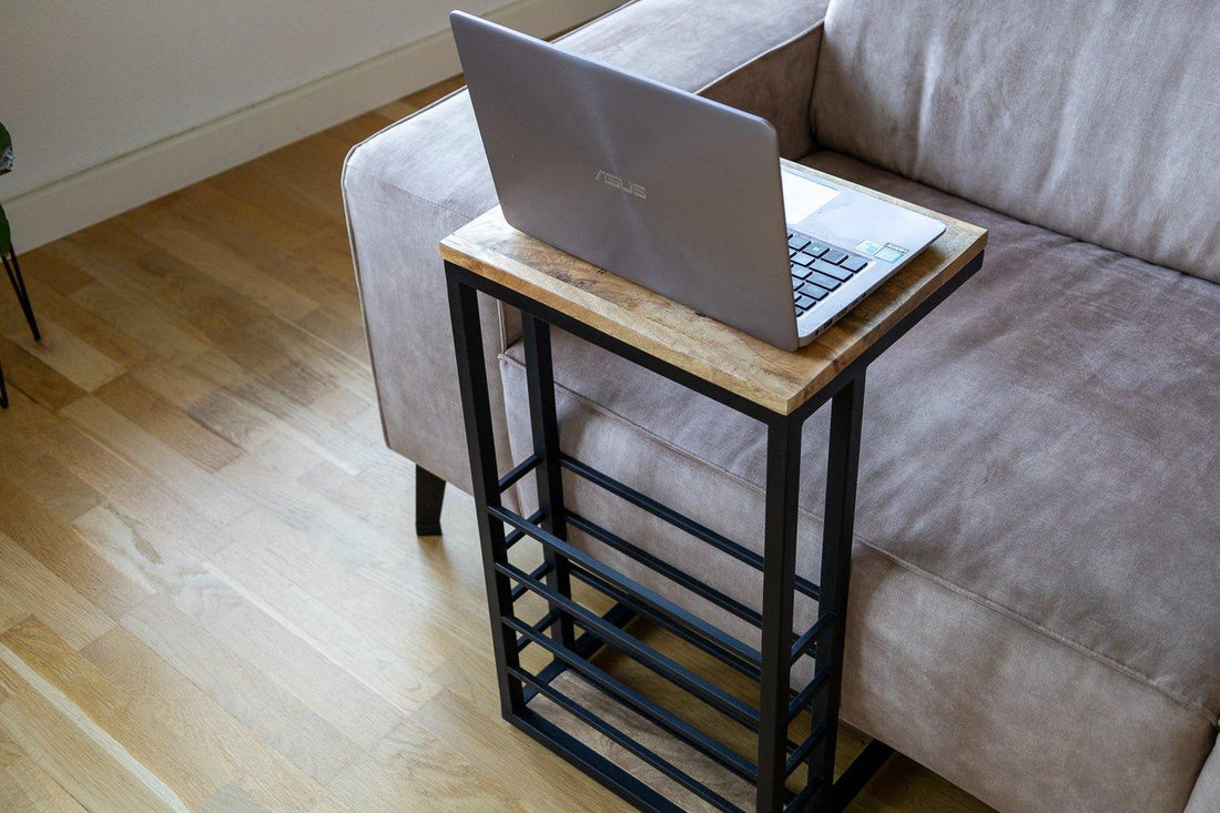 Bijzettafel voor over de bank | Mangohout en Staal | 30x38x65cm - Industrieelinhuis.nl