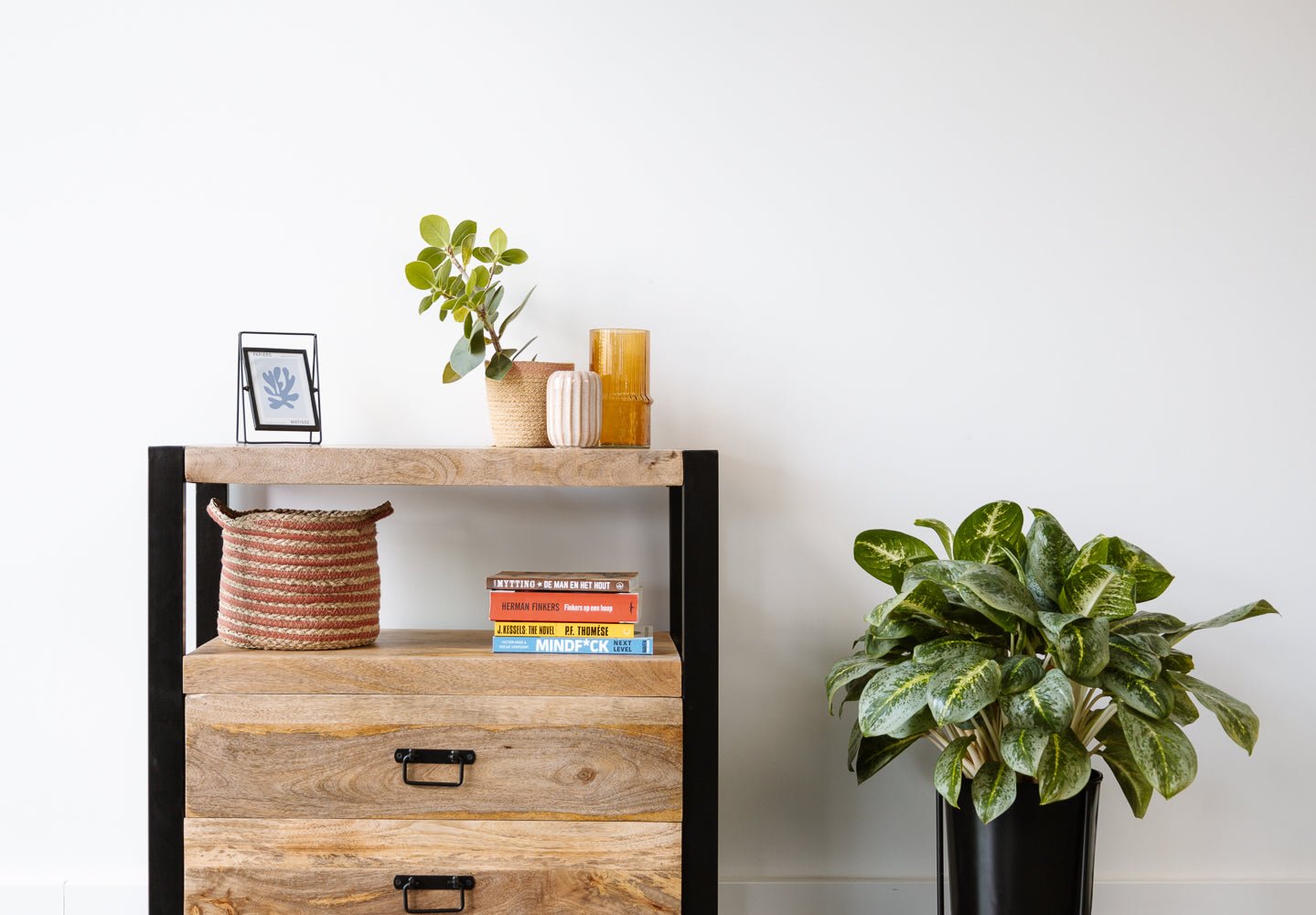 Mangohout kastje met 2 lades Industrieel Design | Mangohout en Staal | 80x40x80cm - Industrieelinhuis.nl