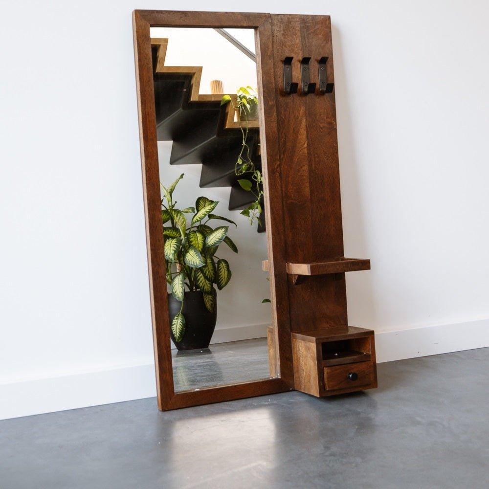 Industriële spiegel | Mangohout donker | 108x60cm - Industrieelinhuis.nl