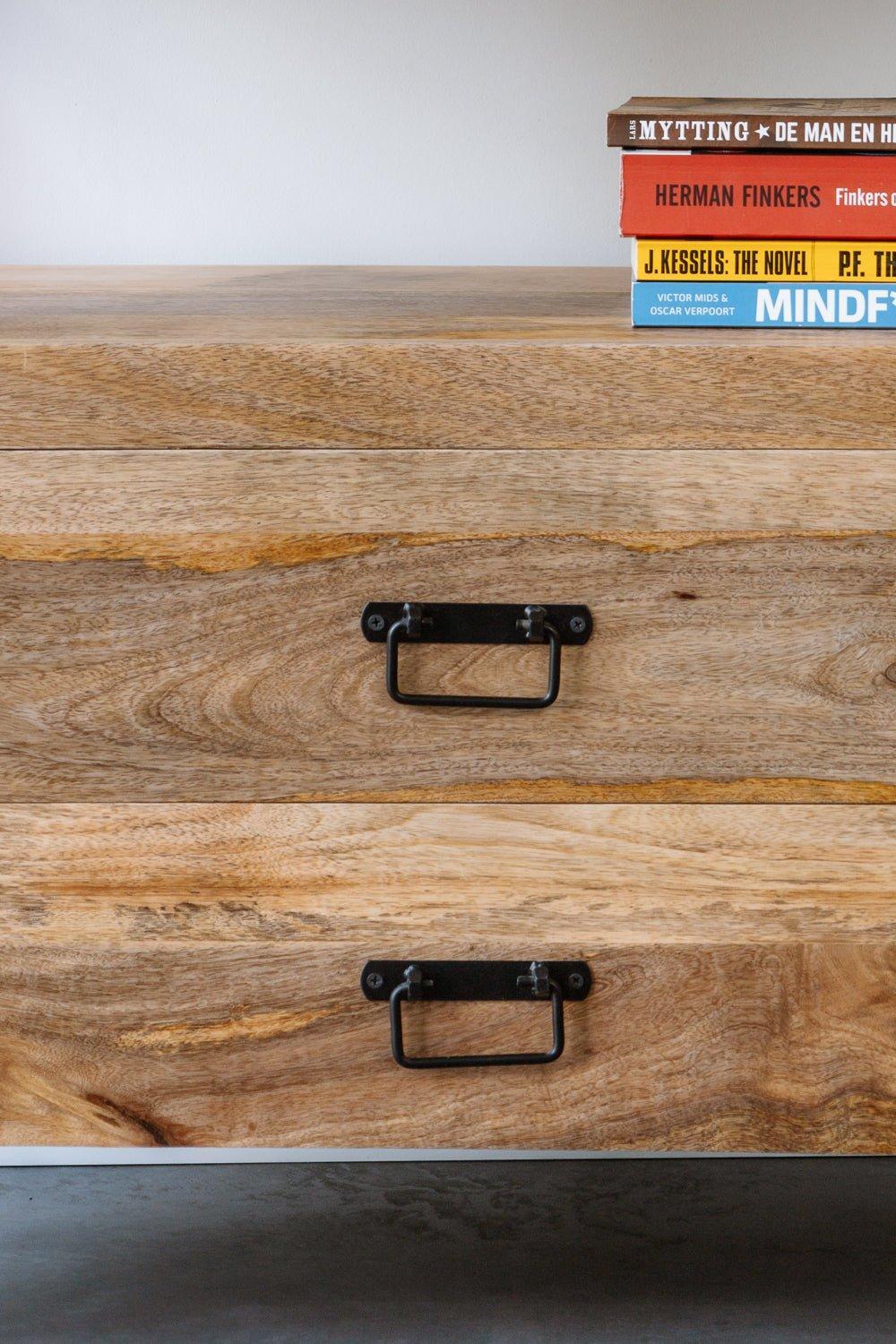 Mangohout kastje met 2 lades Industrieel Design | Mangohout en Staal | 80x40x80cm - Industrieelinhuis.nl
