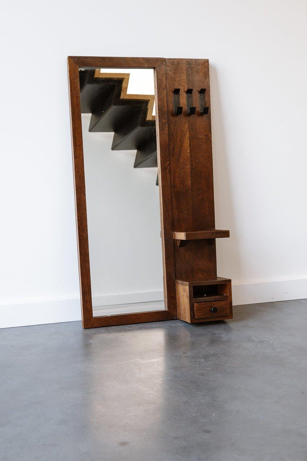 Industriële spiegel | Mangohout donker | 108x60cm - Industrieelinhuis.nl