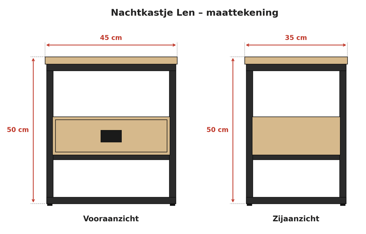 Bijzettafel mangohout | Nachtkastje | 45x35x50