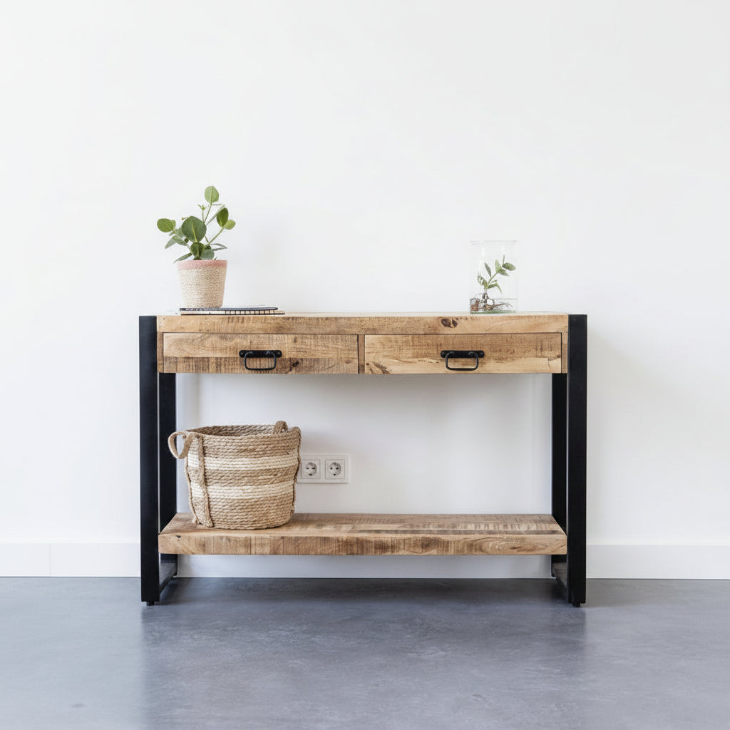 Sidetable met twee lades | 120 x 35 x 76 cm | Mangohout