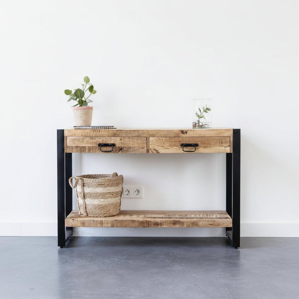 Sidetable met twee lades | 120 x 35 x 76 cm | Mangohout