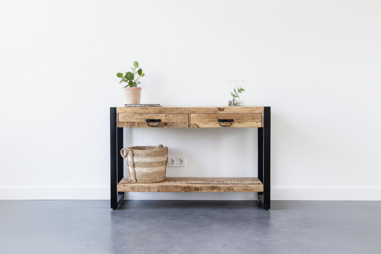 Sidetable met twee lades | 120 x 35 x 76 cm | Mangohout