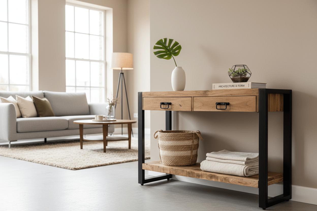 Sidetable met twee lades | 100 x 35 x 76 cm | Mangohout - Industrieelinhuis.nl