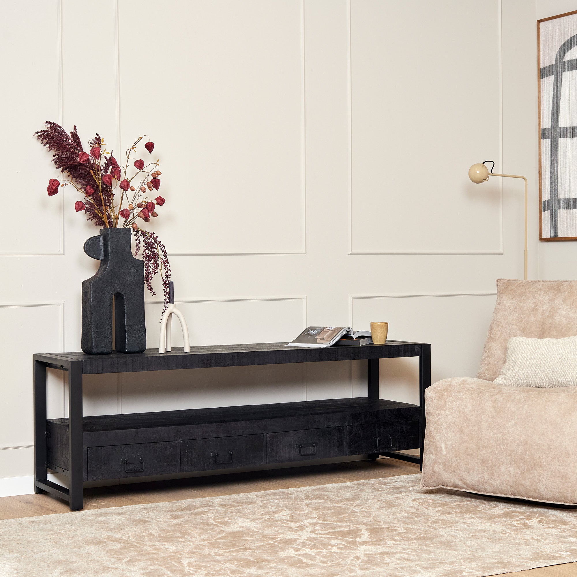 Tv meubel Boaz Black | 180 cm - Industrieelinhuis.nl