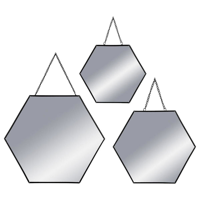 Set van 3 spiegels zwart zeskant - Industrieelinhuis.nl