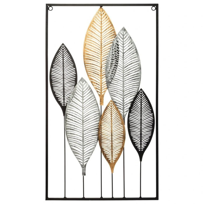 Wanddecoratie Bladeren in frame | Metaal | 37x1,1x65cm - Industrieelinhuis.nl