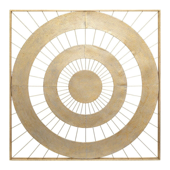 Metalen wanddecoratie "zon" in frame | Goud | 90x90cm - Industrieelinhuis.nl