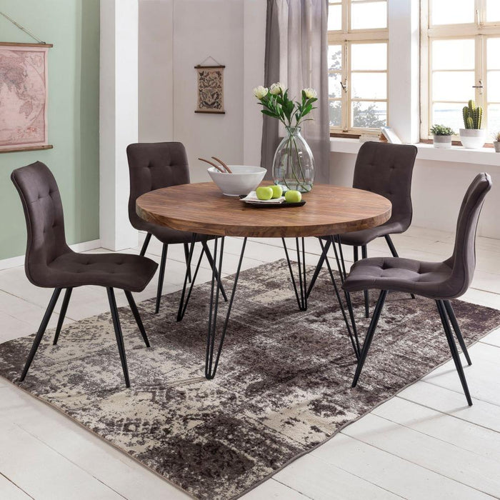 Eettafel rond 120 cm massief houten Sheesham eettafel keukentafel - Industrieelinhuis.nl