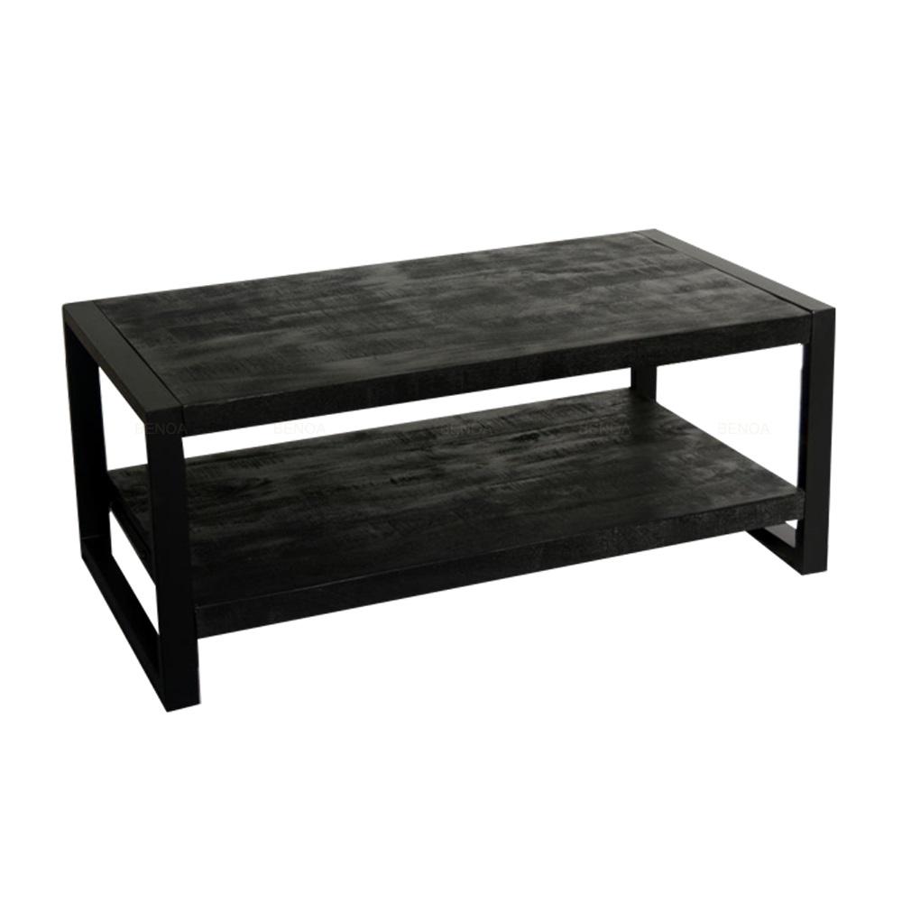 Salontafel met schap Industrieel Design | Zwart Mangohout en Staal | 110x60x45cm