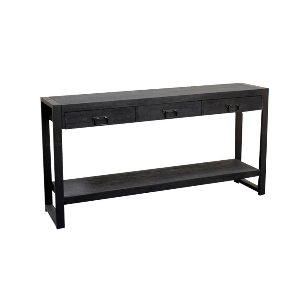 Sidetable zwart | Mangohout en Staal | 150x35x76cm