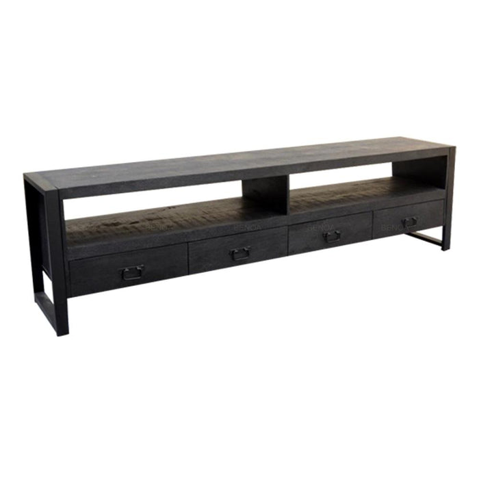 TV-meubel Industrieel Design | Zwart Mangohout en Staal | 220x45x60cm - Industrieelinhuis.nl