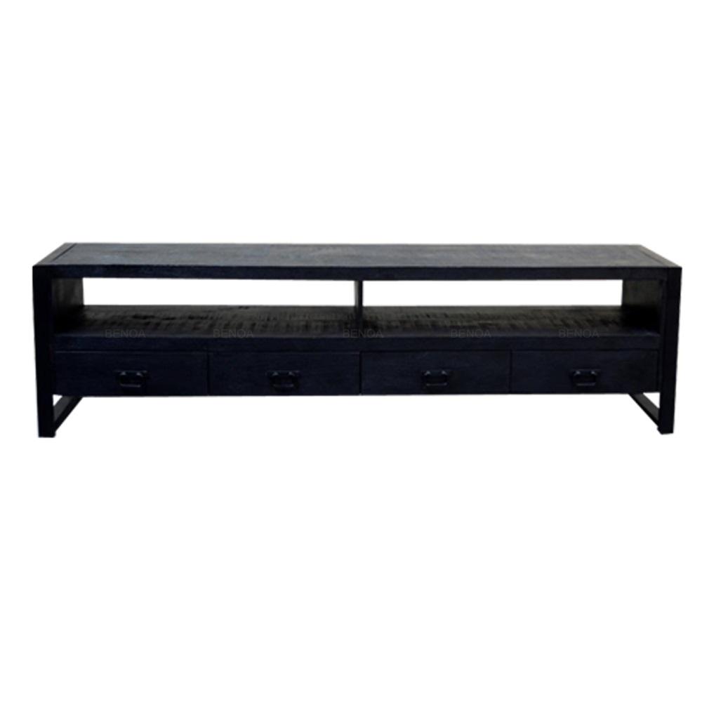TV-meubel Industrieel Design | Zwart Mangohout en Staal | 220x45x60cm - Industrieelinhuis.nl