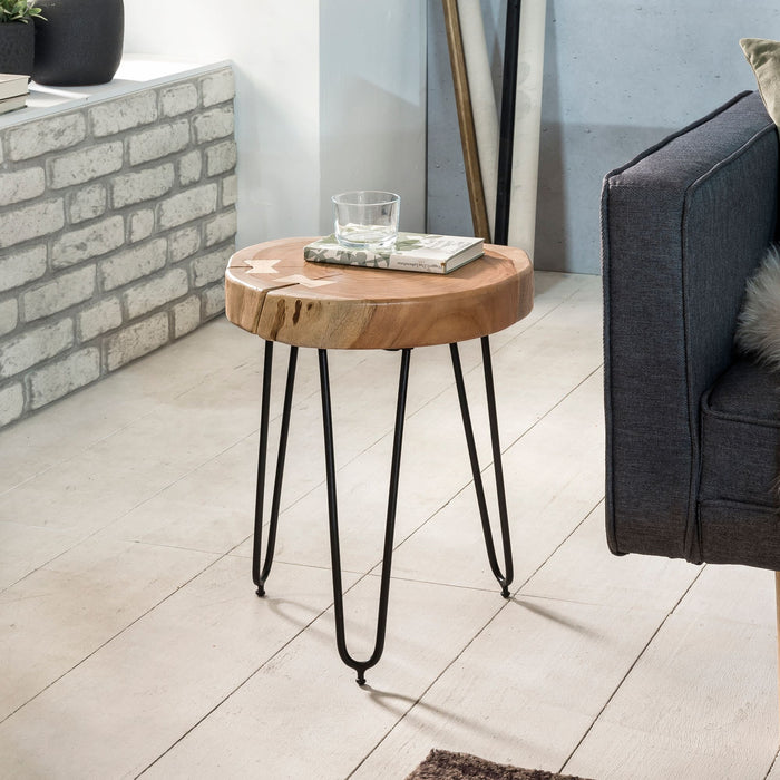 Massief houten acacia bijzettafel met haarspeldpoten 30 x 30 cm - Industrieelinhuis.nl