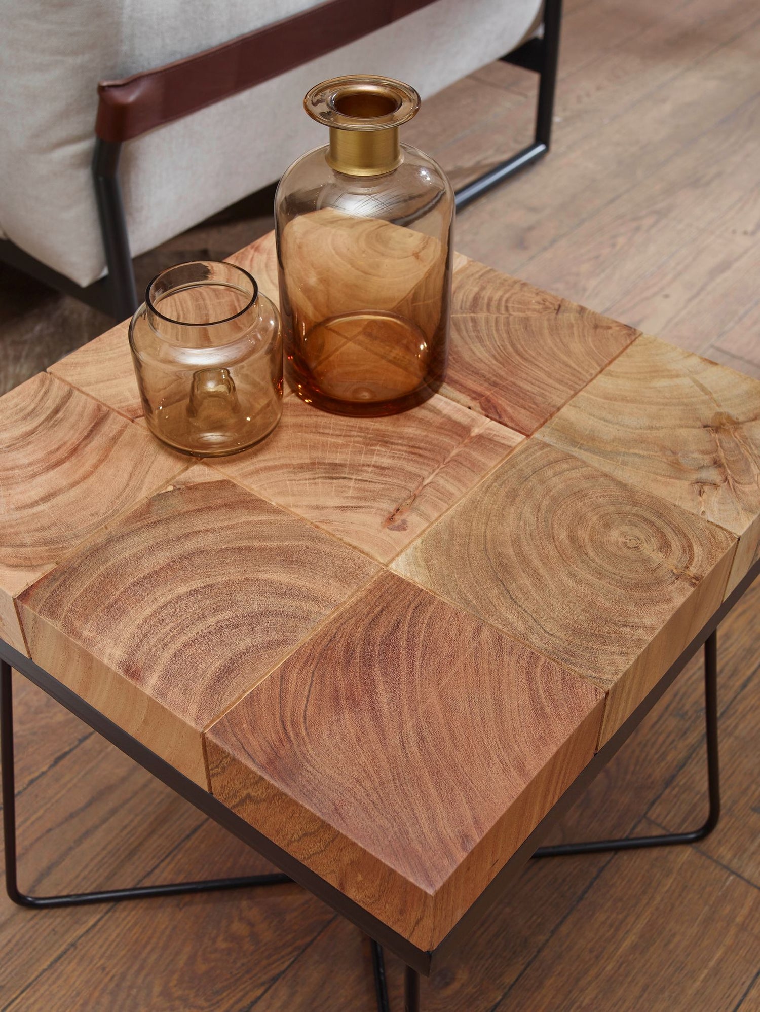 Bijzettafel acacia 45x45cm massief houten salontafel woonkamer
