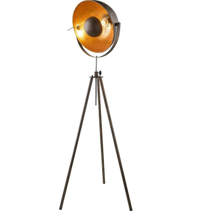 Vloerlamp / Driepoot - Studiolamp Industrieel Design | Metaal / Roest met Goud | 179cm - Industrieelinhuis.nl