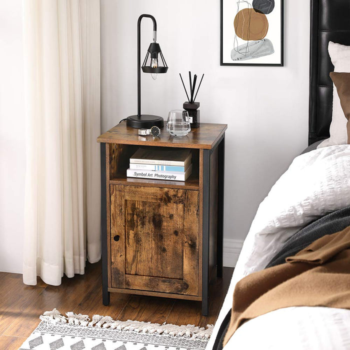 Bijzettafel / Nachtkastje met deurtje Industrieel Design | Houtlook en Staal | 40x40x60cm - Industrieelinhuis.nl