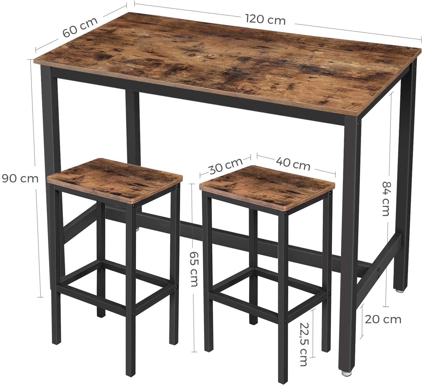 Bartafel set inclusief 2 krukken Industrieel Design | Houtlook en Staal - Industrieelinhuis.nl