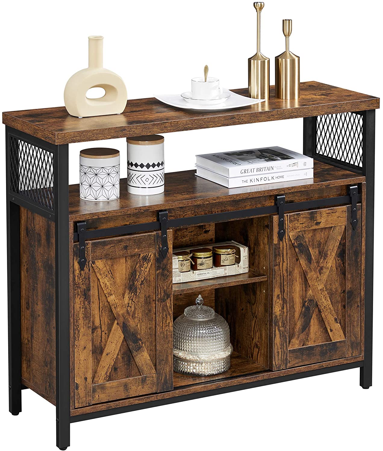 Klein dressoir met kastruimte | Houtlook en Staal | 100x33x80cm