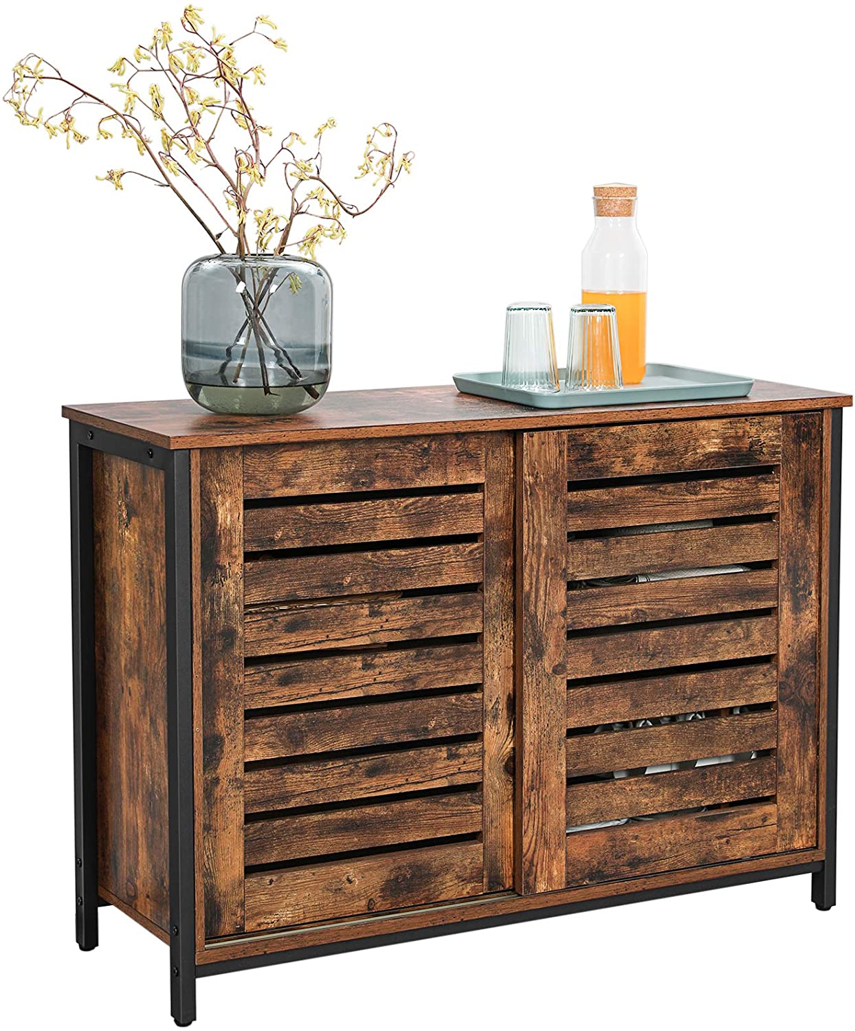 Laag kastje met deurtjes industrieel | Houtlook en Staal | 100x35x70cm