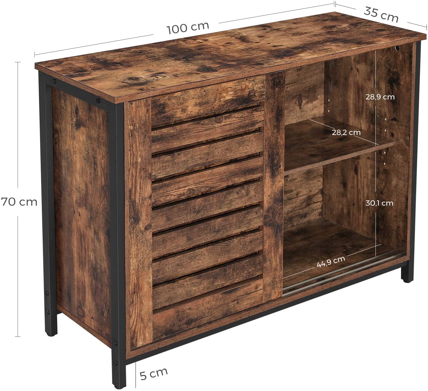 Laag kastje met deurtjes industrieel | Houtlook en Staal | 100x35x70cm