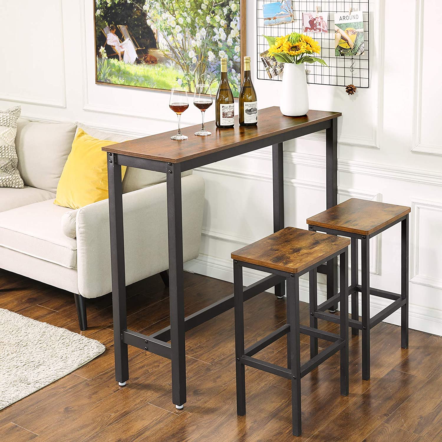 Bartafel smal Industrieel Design | Houtlook en Staal | 120x40x100cm - Industrieelinhuis.nl